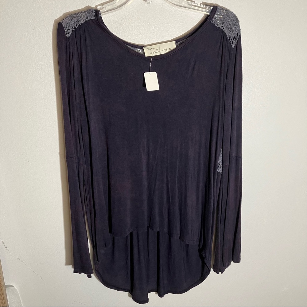 NWT Navy Blue High Low Top with Slate Gray Knit Back